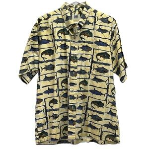 Kahala Hawaiian‎ Fish Marine Men's Button Down Short Sleeve Collared Shirt Large